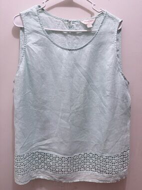 Monsoon Mint Lace-Hem Sleeveless Linen Tank